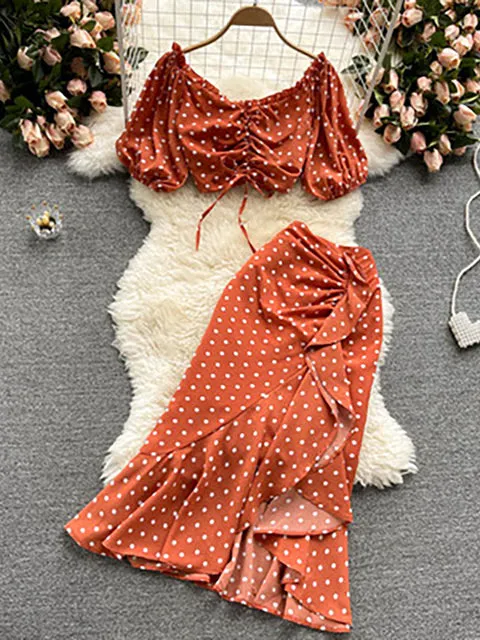 Summer Polka Dot Two Piece Sexy Top Dresses