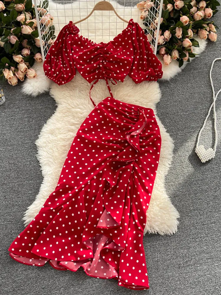 Summer Polka Dot Two Piece Sexy Top Dresses