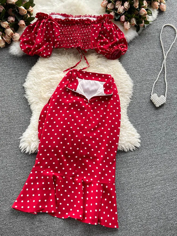 Summer Polka Dot Two Piece Sexy Top Dresses