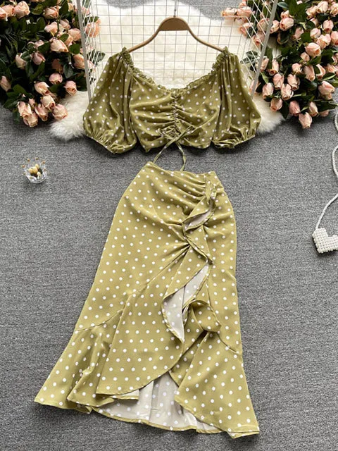 Summer Polka Dot Two Piece Sexy Top Dresses