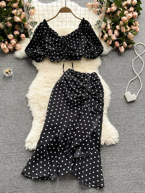Summer Polka Dot Two Piece Sexy Top Dresses