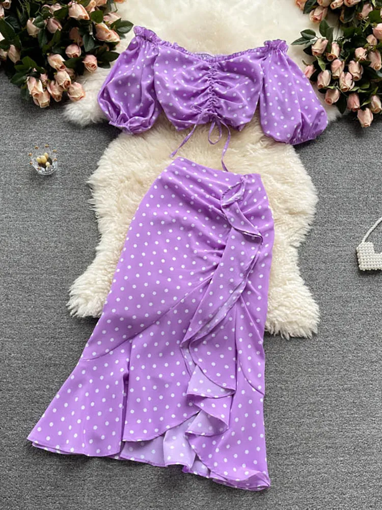 Summer Polka Dot Two Piece Sexy Top Dresses