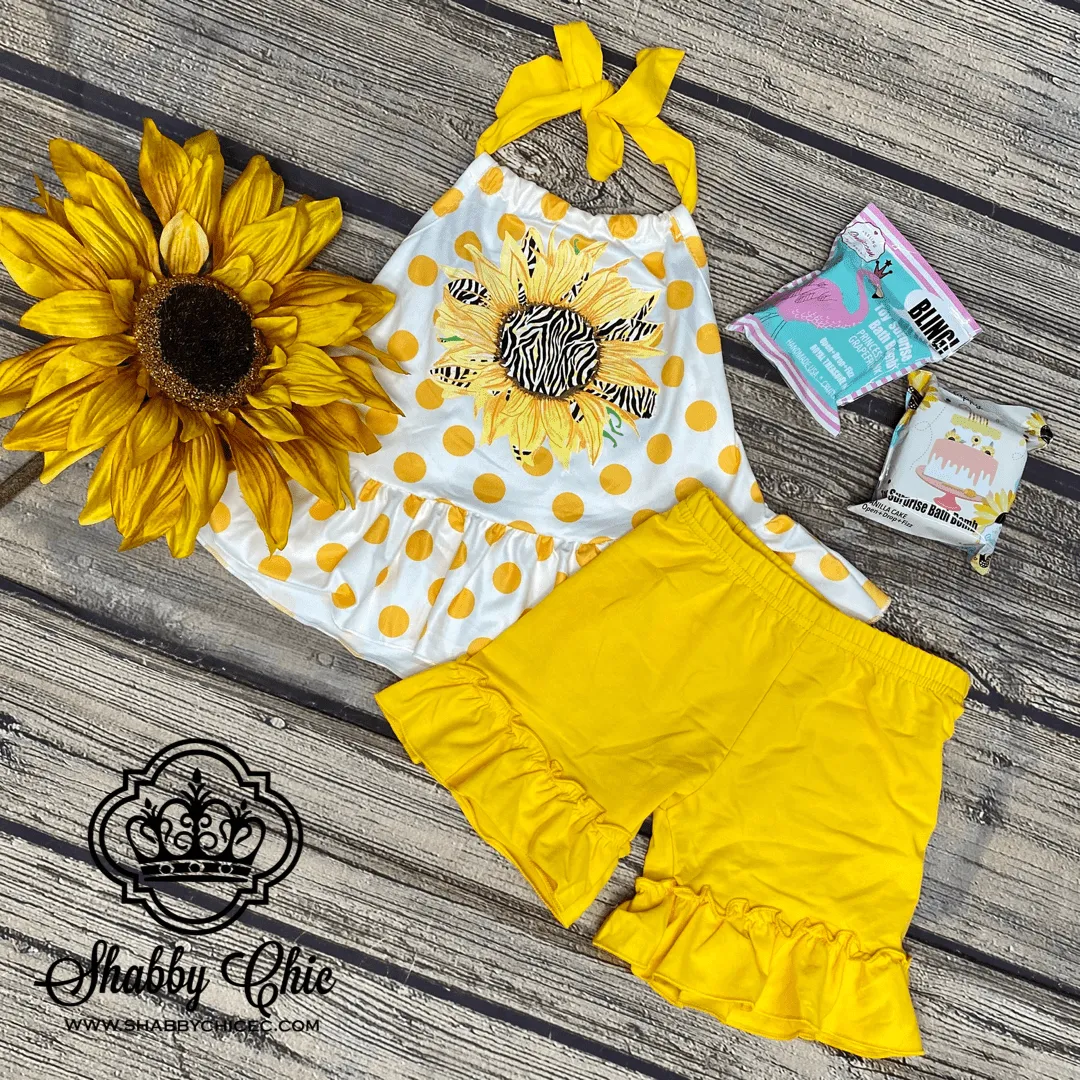 Sunflower and Yellow Polka Dot Short Set