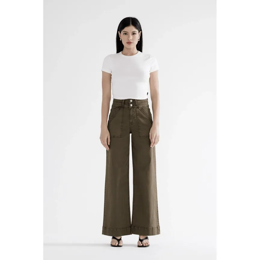 Super High Wide Leg Pant - Fern Green