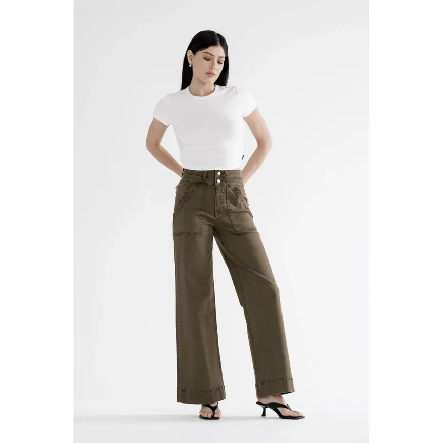 Super High Wide Leg Pant - Fern Green