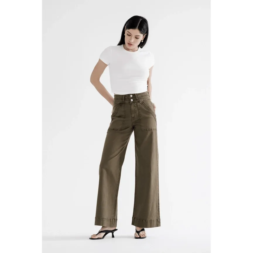 Super High Wide Leg Pant - Fern Green