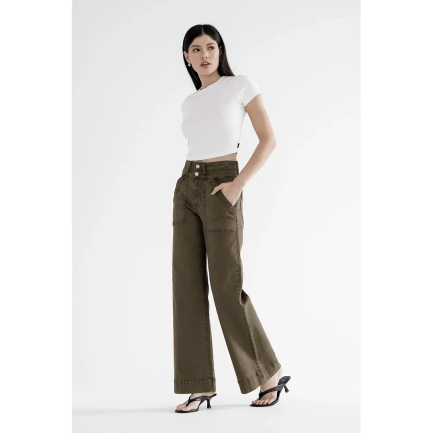 Super High Wide Leg Pant - Fern Green