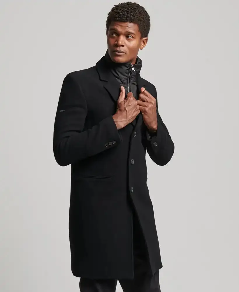 Superdry Mens Studios Wool Padded Town Overcoat Black