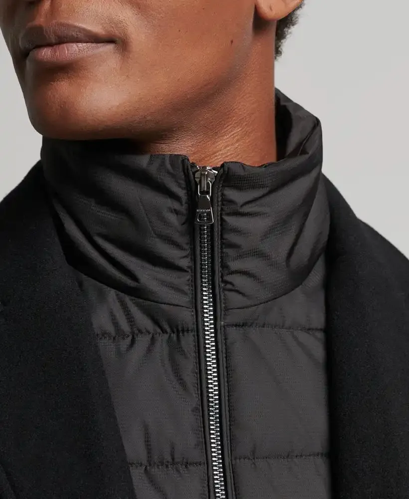 Superdry Mens Studios Wool Padded Town Overcoat Black