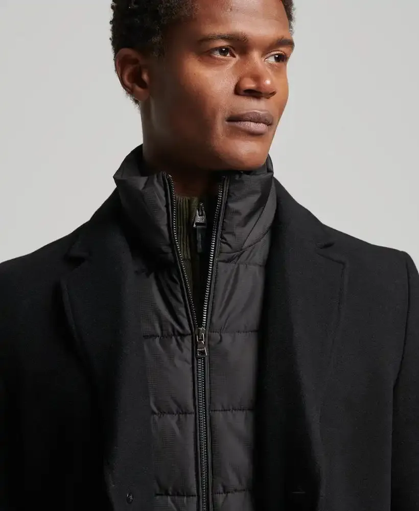 Superdry Mens Studios Wool Padded Town Overcoat Black