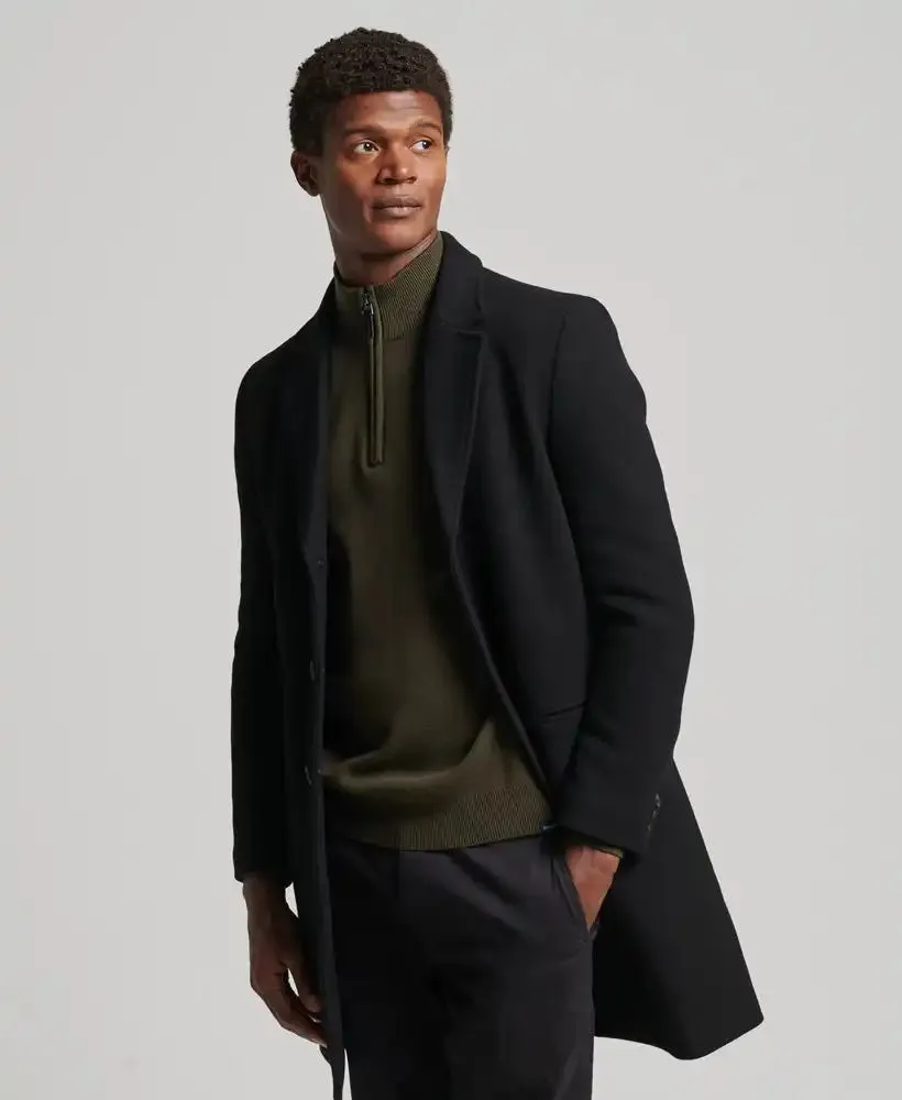 Superdry Mens Studios Wool Padded Town Overcoat Black