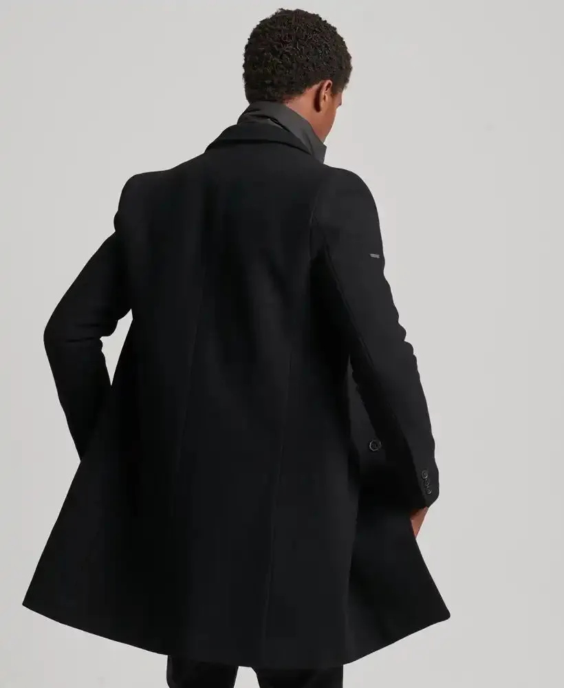 Superdry Mens Studios Wool Padded Town Overcoat Black