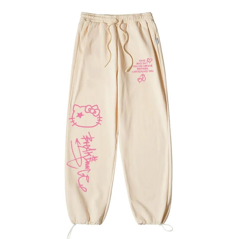 Sweet Pink Hello Kitty Print Wide Leg Pants