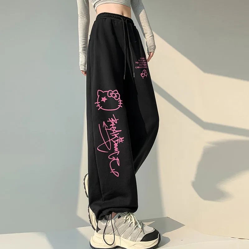 Sweet Pink Hello Kitty Print Wide Leg Pants