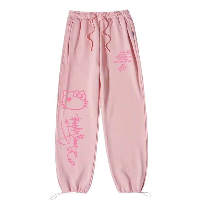 Sweet Pink Hello Kitty Print Wide Leg Pants