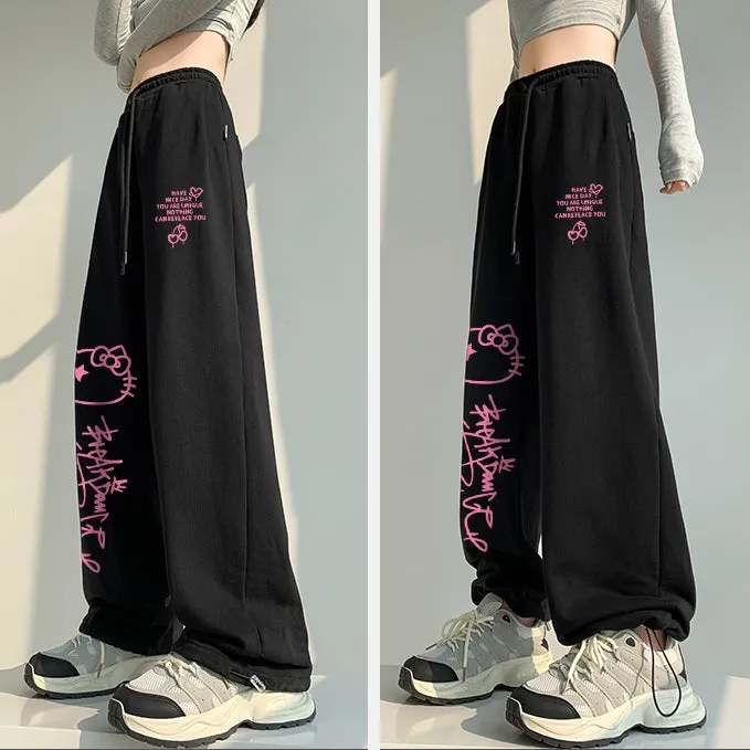 Sweet Pink Hello Kitty Print Wide Leg Pants