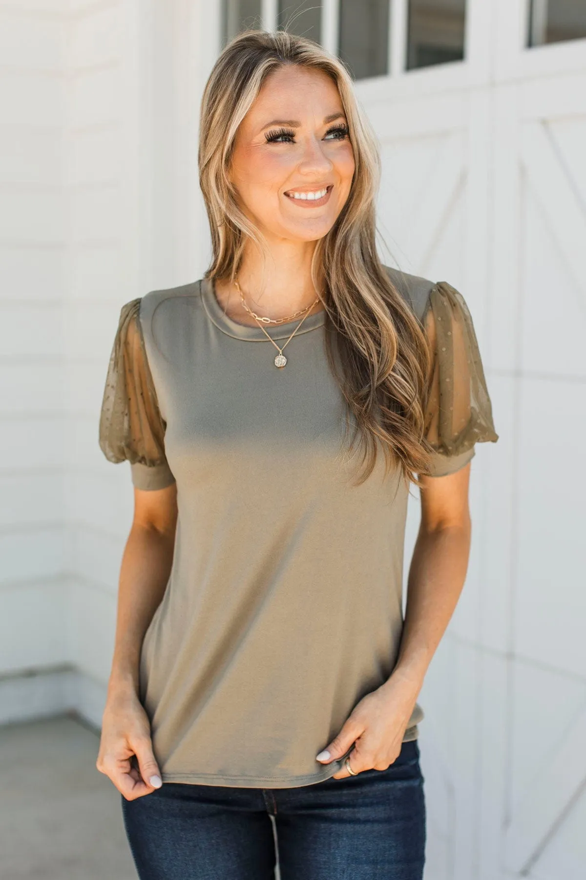 Sweet Success Puff Sleeve Top- Dark Sage