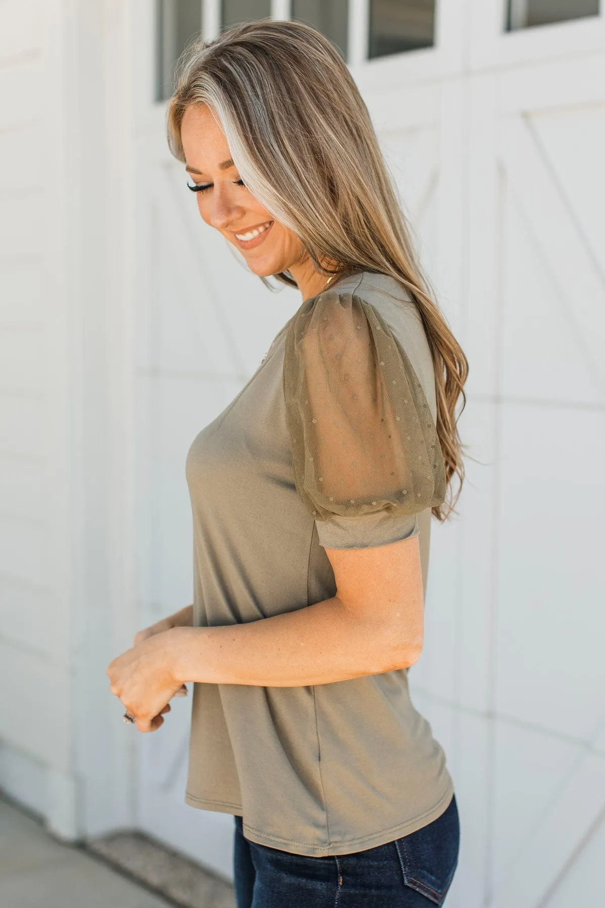 Sweet Success Puff Sleeve Top- Dark Sage