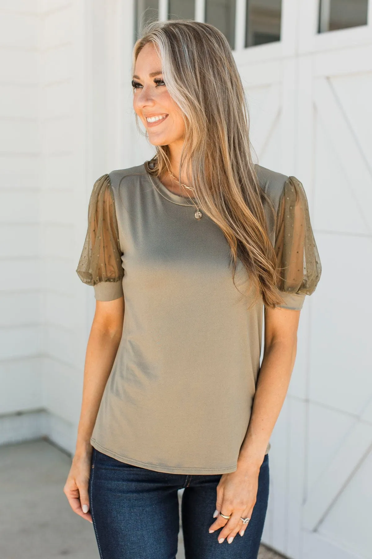 Sweet Success Puff Sleeve Top- Dark Sage