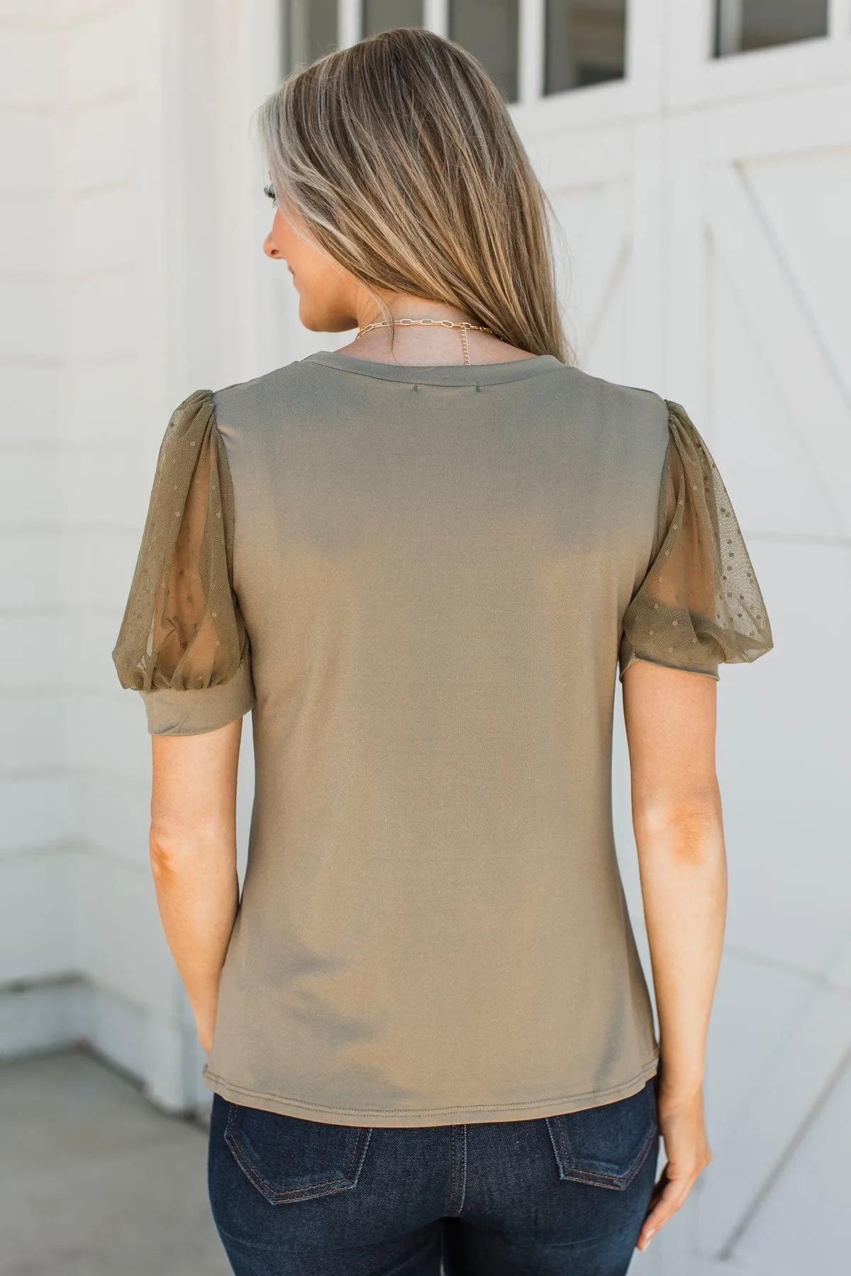 Sweet Success Puff Sleeve Top- Dark Sage