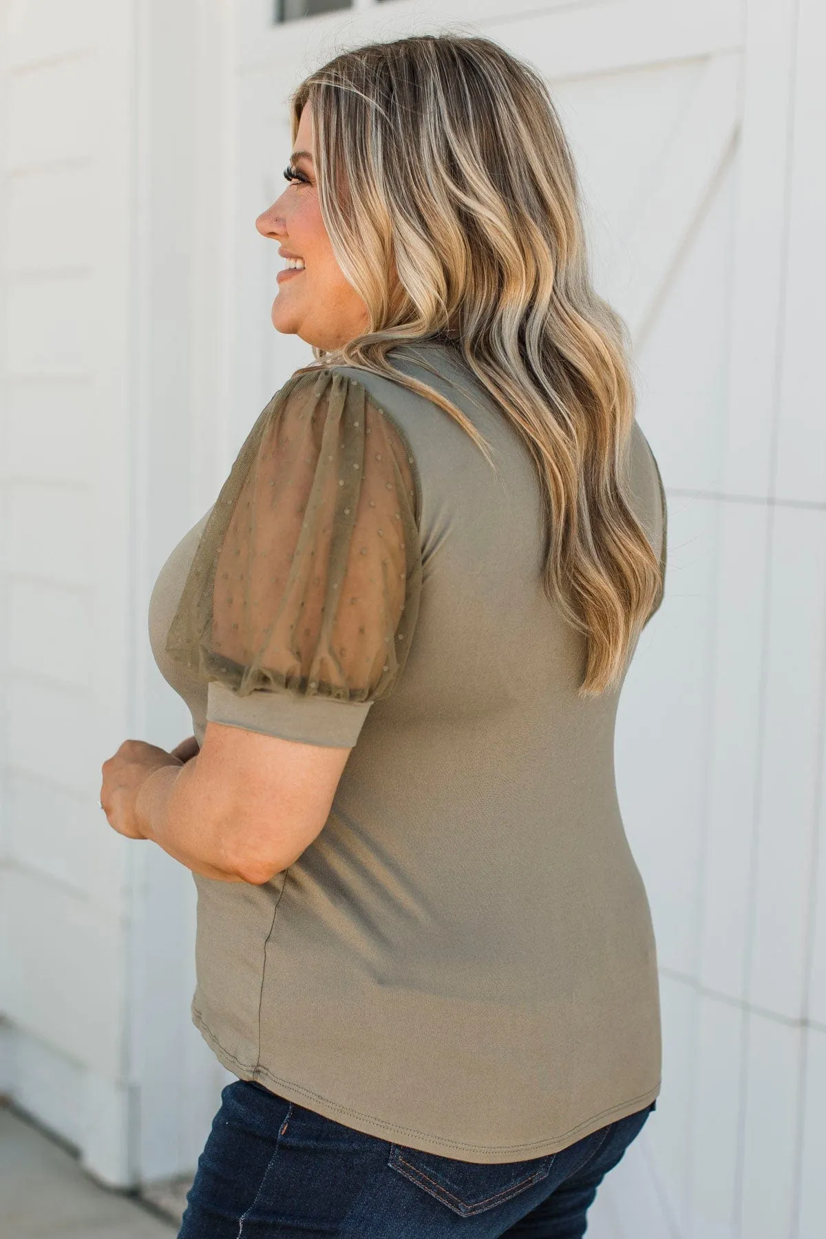 Sweet Success Puff Sleeve Top- Dark Sage