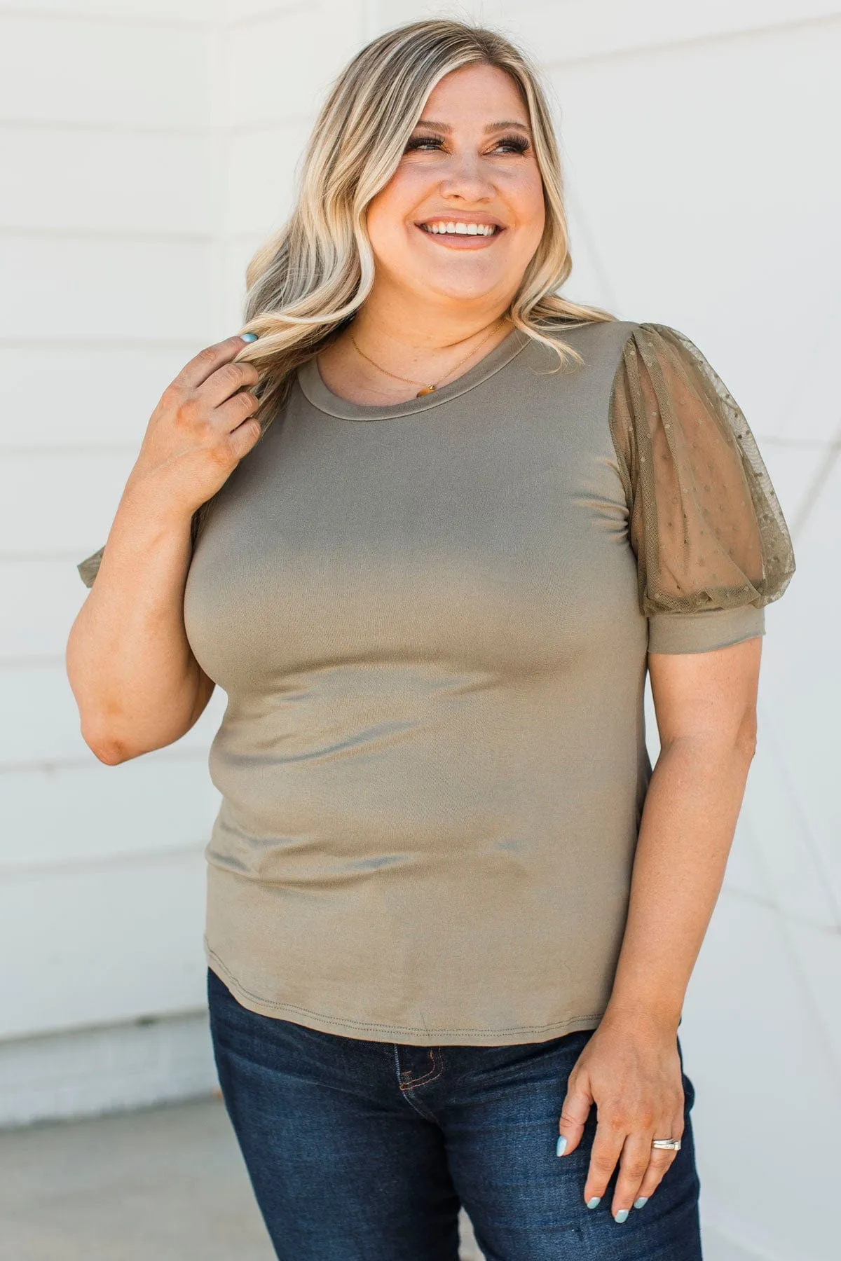 Sweet Success Puff Sleeve Top- Dark Sage