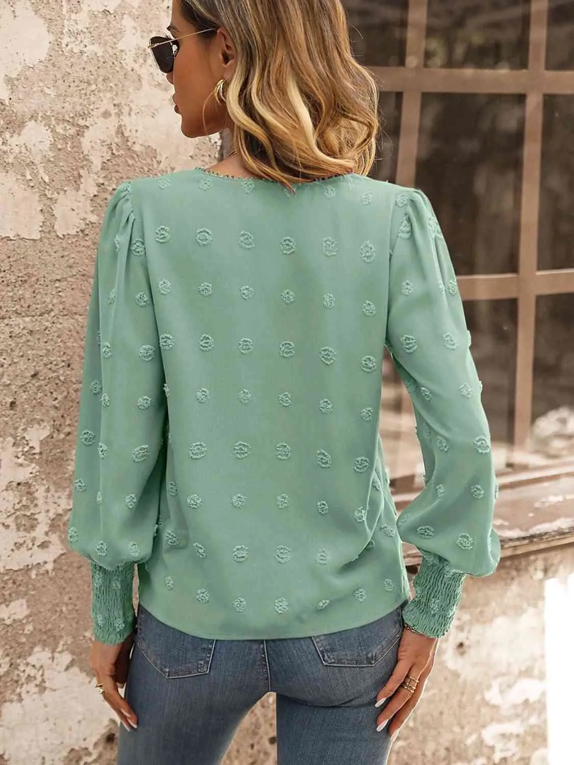 Swiss Dot Lace Detail Blouse (4 Colors)