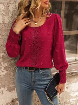 Swiss Dot Lace Detail Blouse (4 Colors)