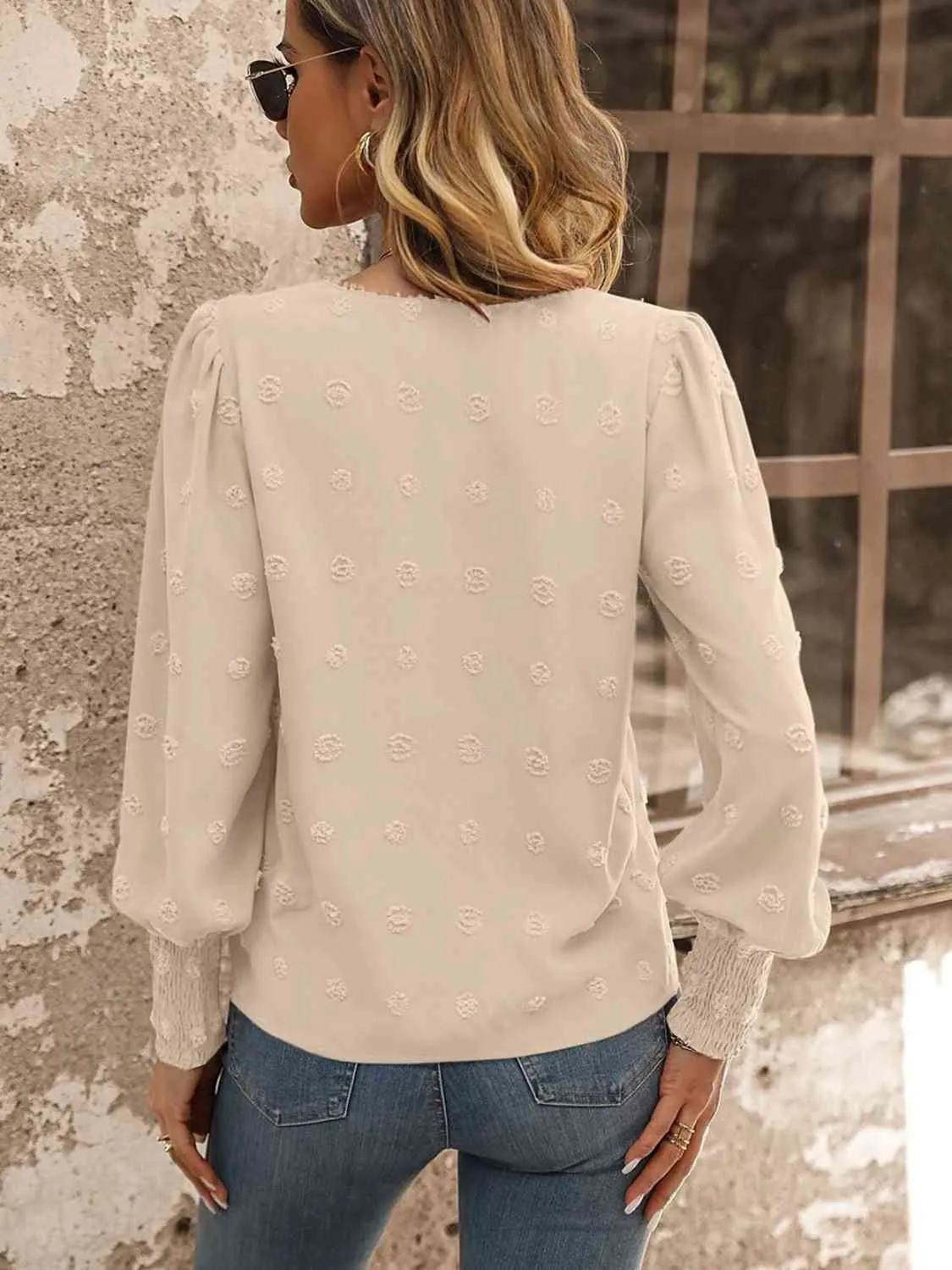 Swiss Dot Lace Detail Blouse (4 Colors)