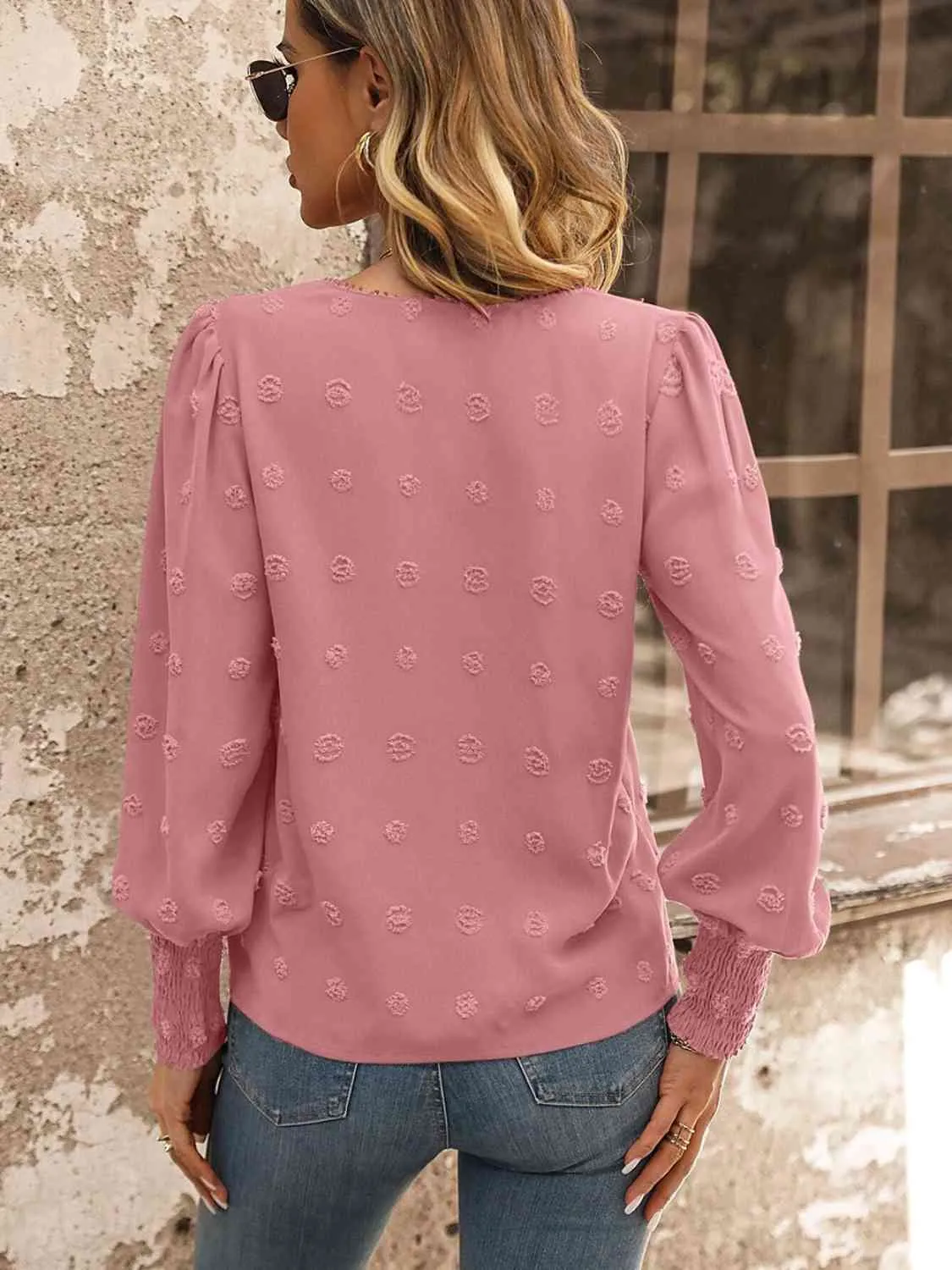 Swiss Dot Lace Detail Blouse (4 Colors)