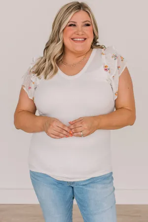 Take You There Ruffle Sleeve Top- Off-White