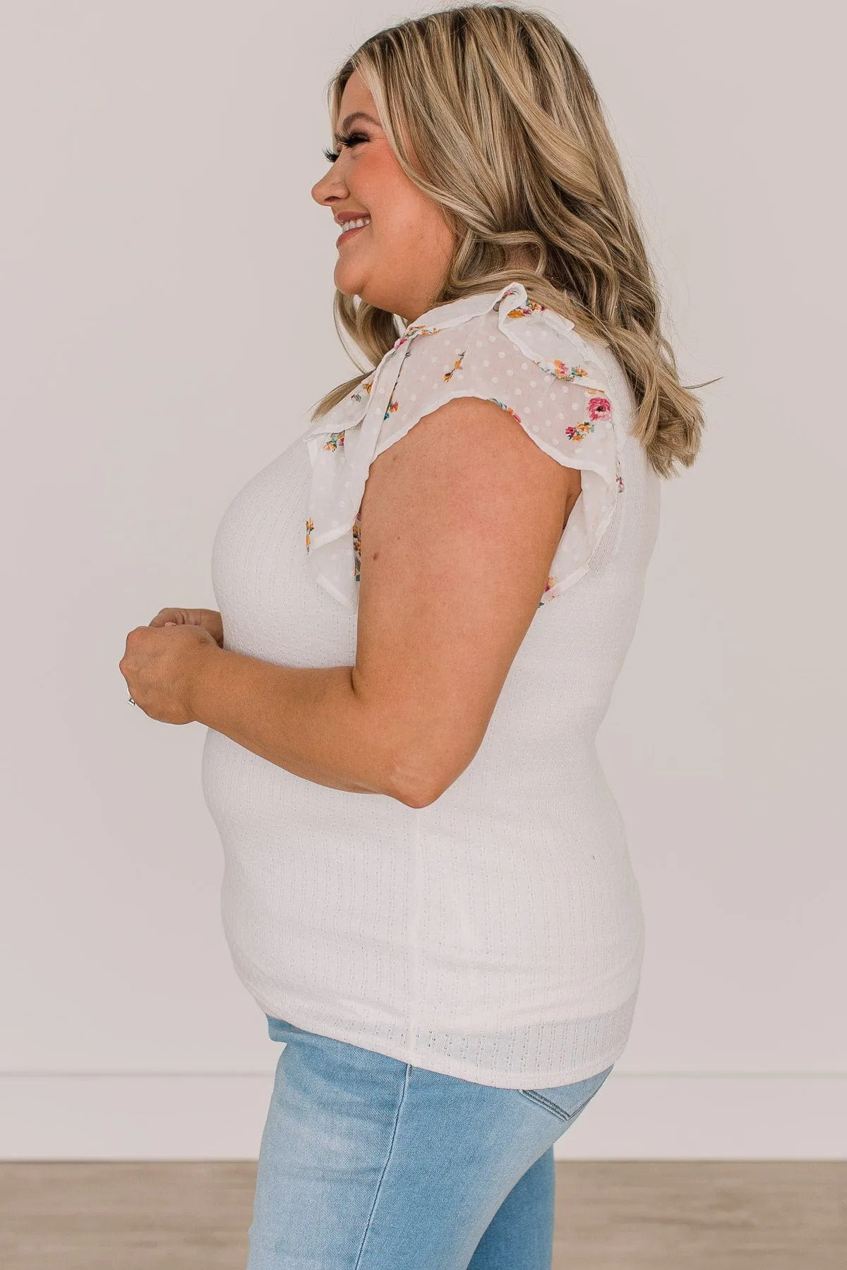 Take You There Ruffle Sleeve Top- Off-White