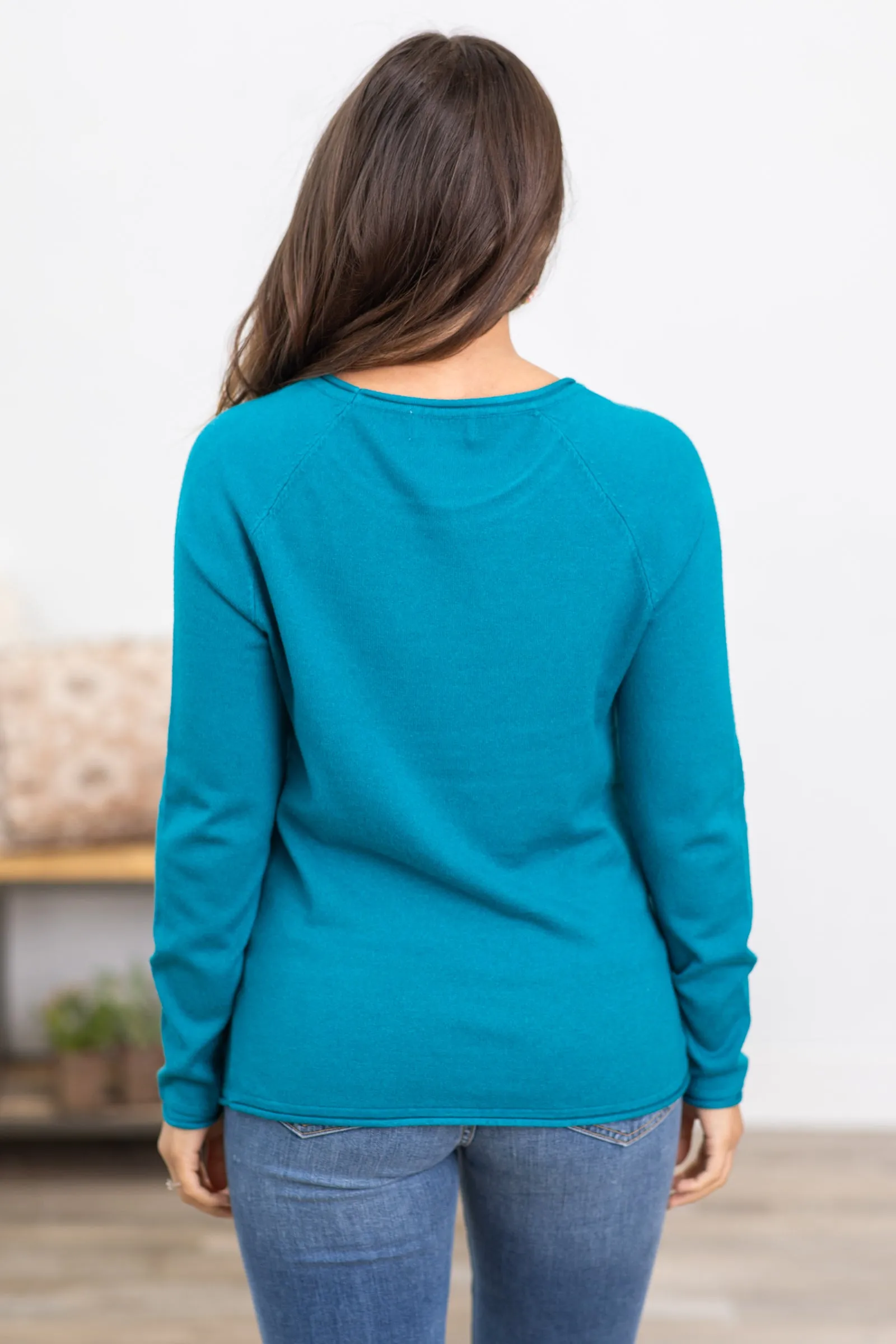 Teal Round Neck Basic Sweater