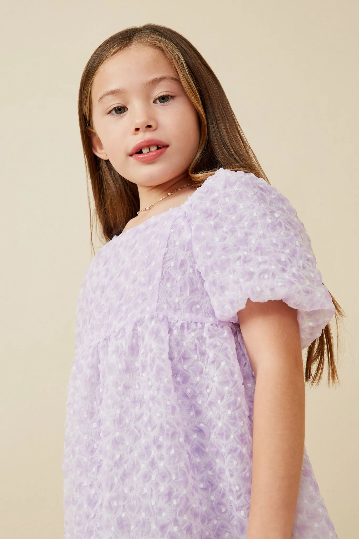 Textured Swiss Dot Trumpet Sleeve Top
