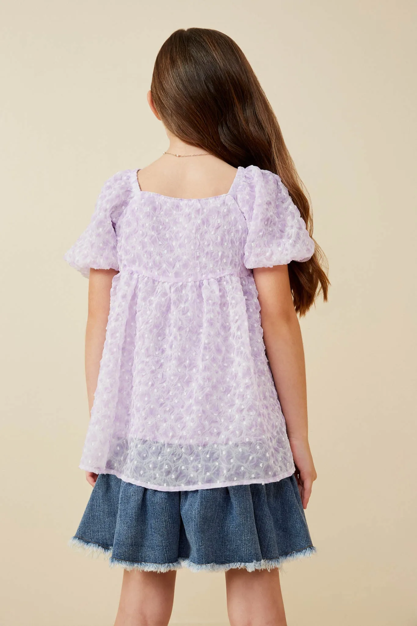Textured Swiss Dot Trumpet Sleeve Top