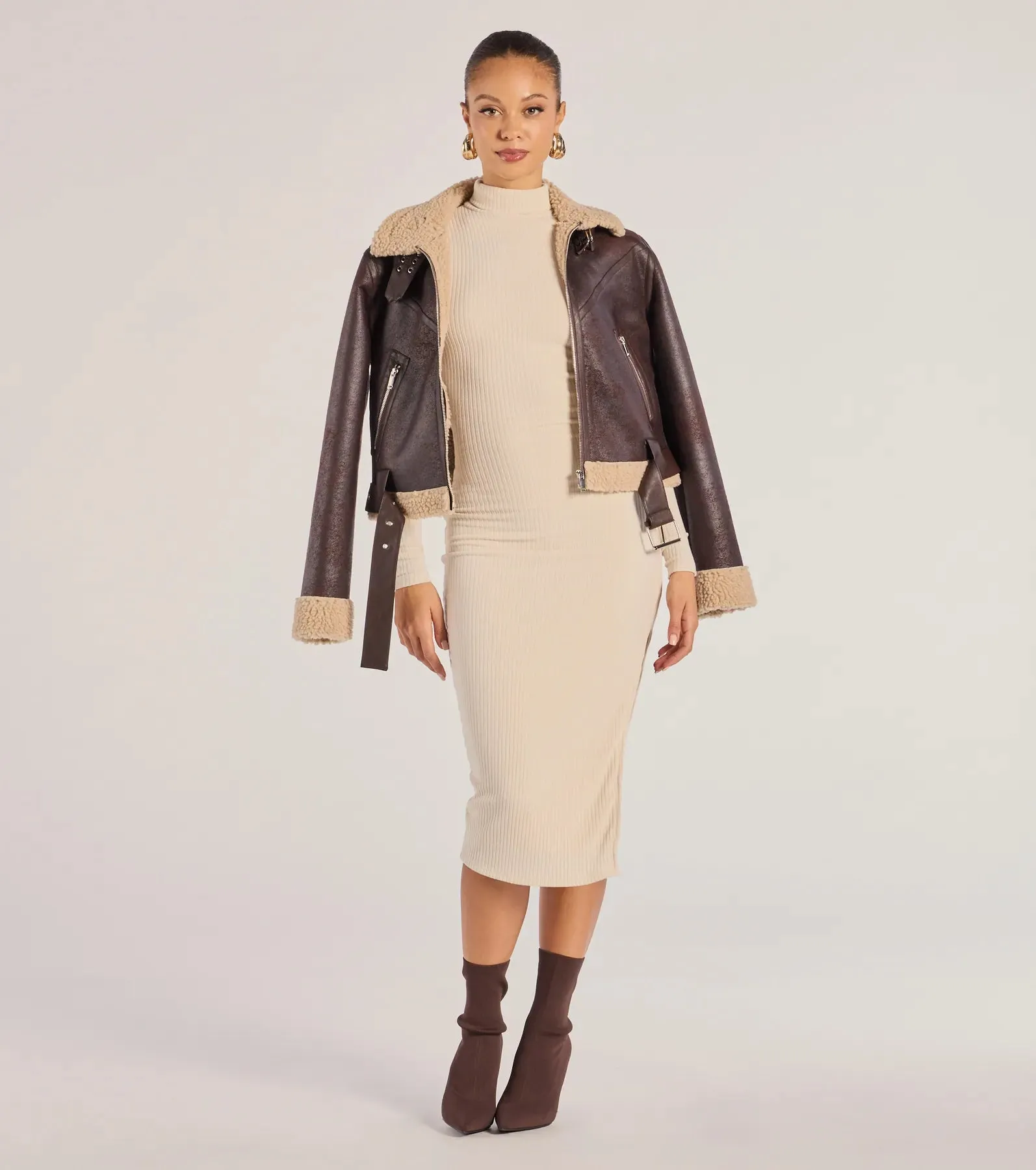 The Essential High-Slit Ribbed Knit Midi Dress