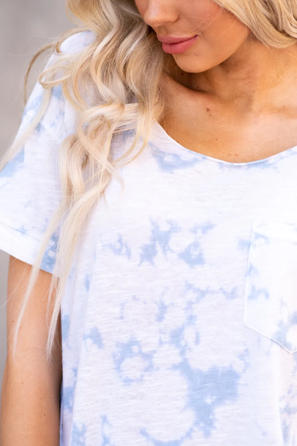Tie Dye Blue Rolled Sleeve Tee