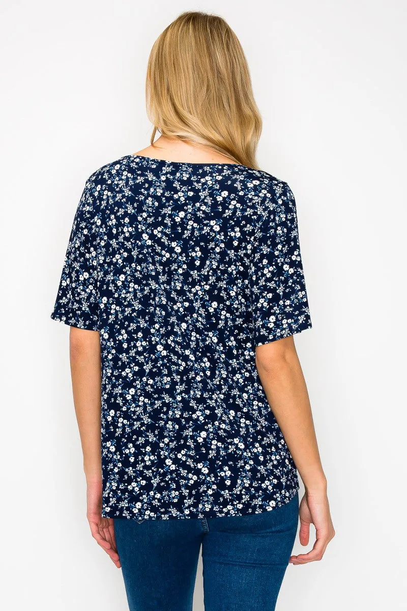 Tie Front Round Neck Short Sleeve Blouse