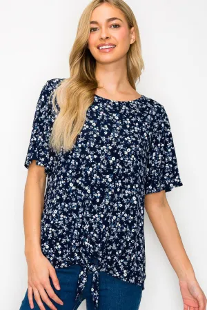 Tie Front Round Neck Short Sleeve Blouse