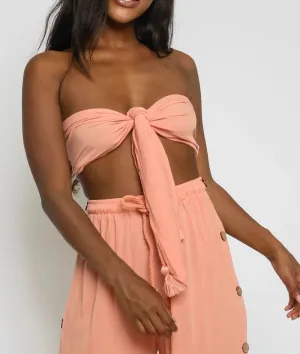 Tie Front Strapless Bandeau Crop Top