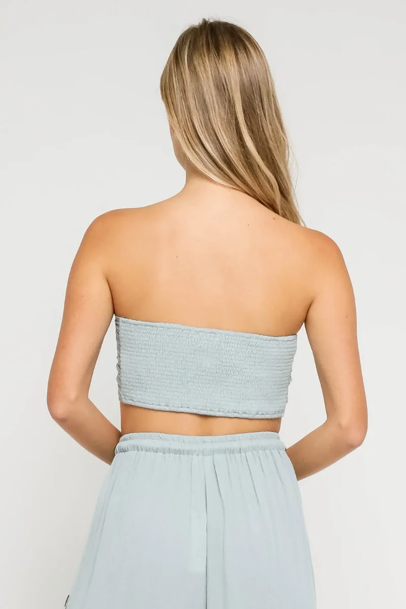 Tie Front Strapless Bandeau Crop Top