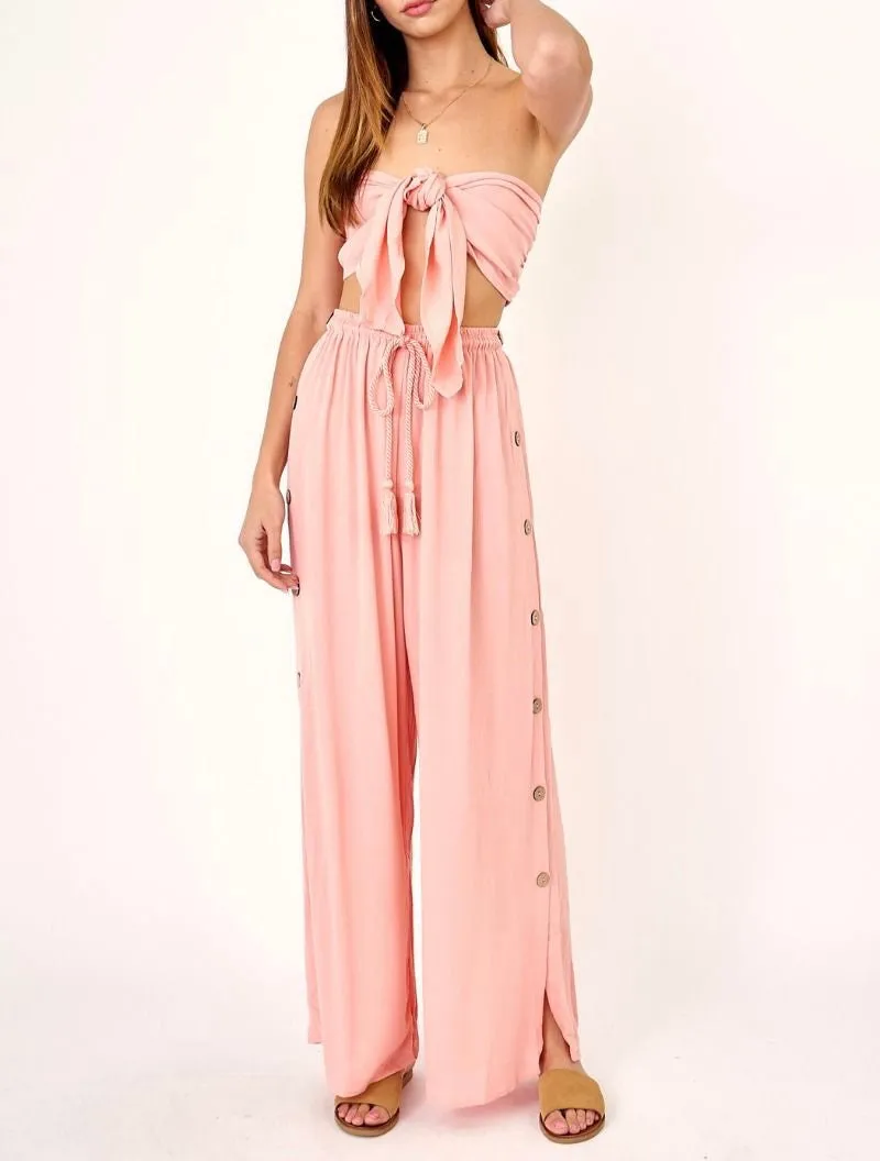 Tie Front Strapless Bandeau Crop Top