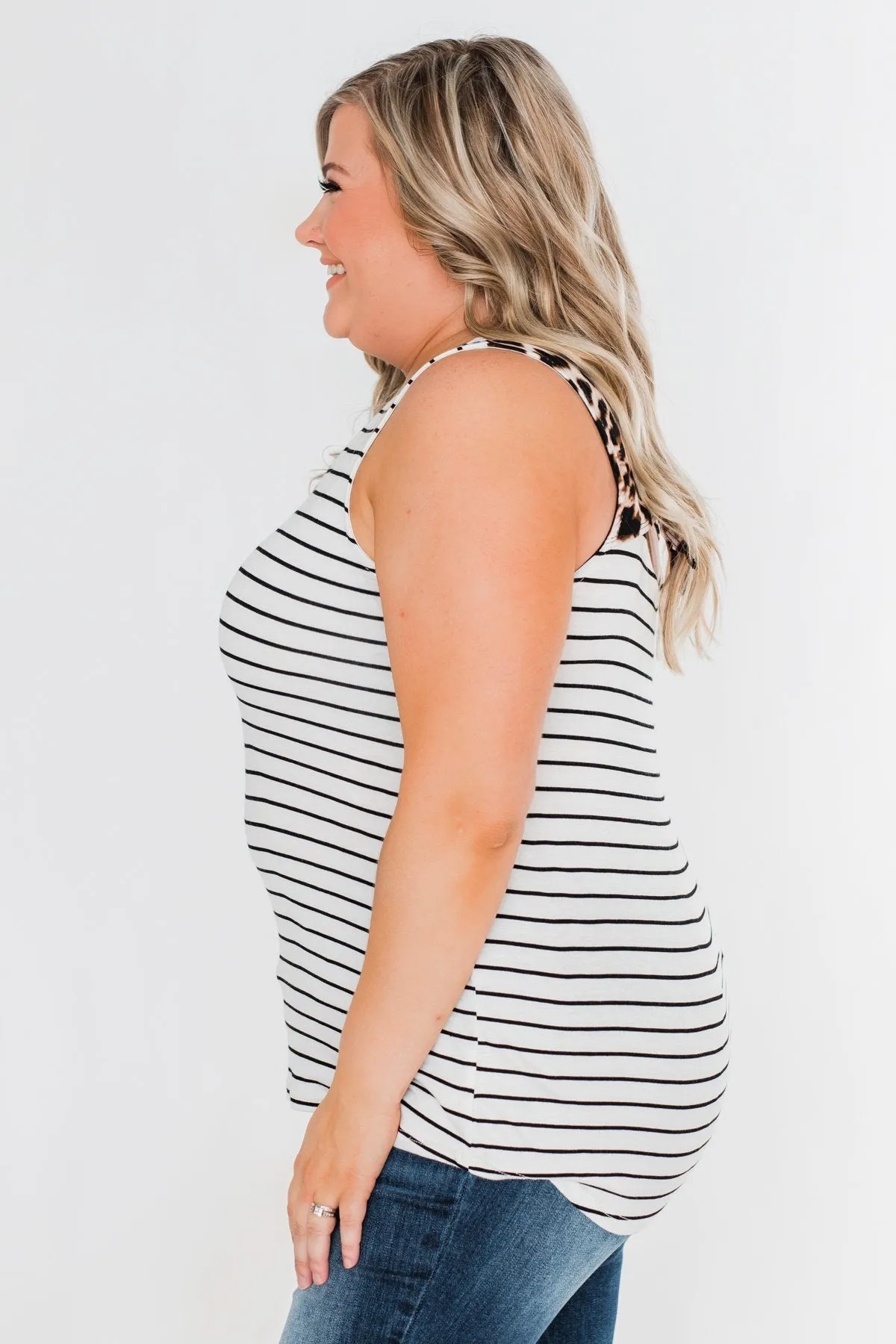 Tied Up In Leopard Bow Tank Top- Ivory