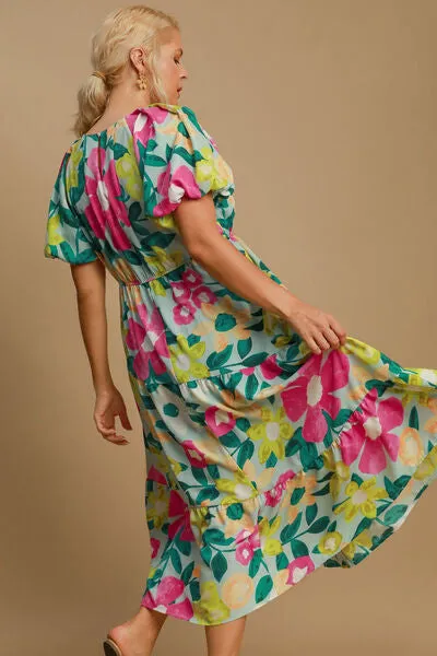 Tiered Multicolor Floral Print Notched Puff Sleeve Midi Dress – Shop the 2025 Style Trend