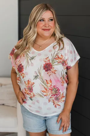 Time To Myself Floral & Polka Dot Top- Ivory