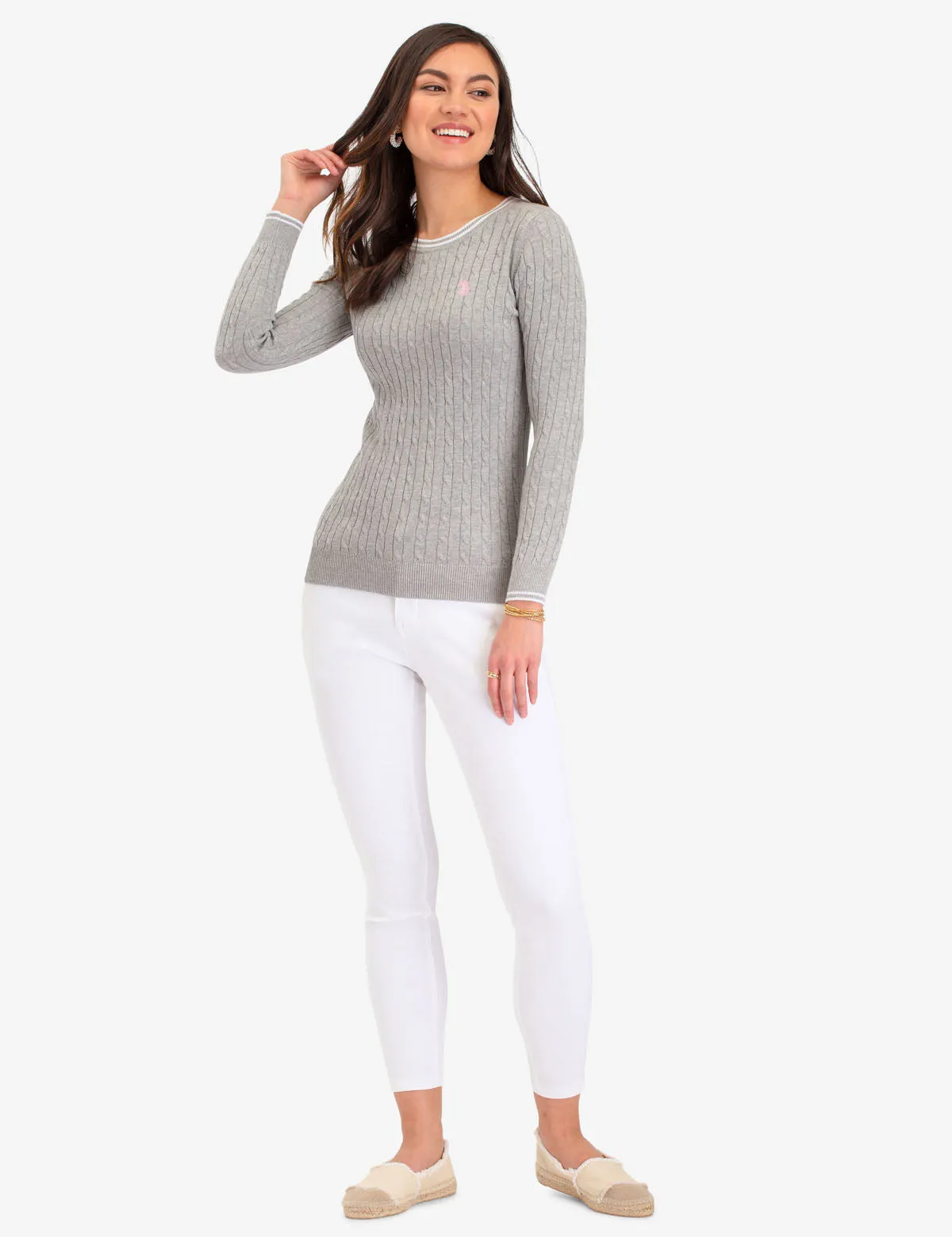 TIPPED CABLE CREW NECK SWEATER