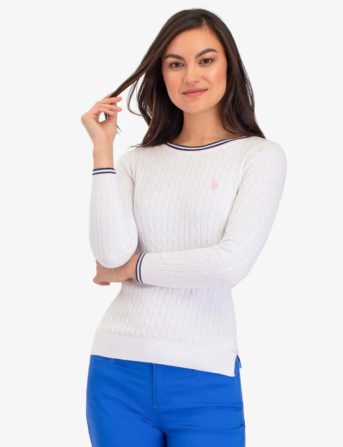 TIPPED CABLE CREW NECK SWEATER