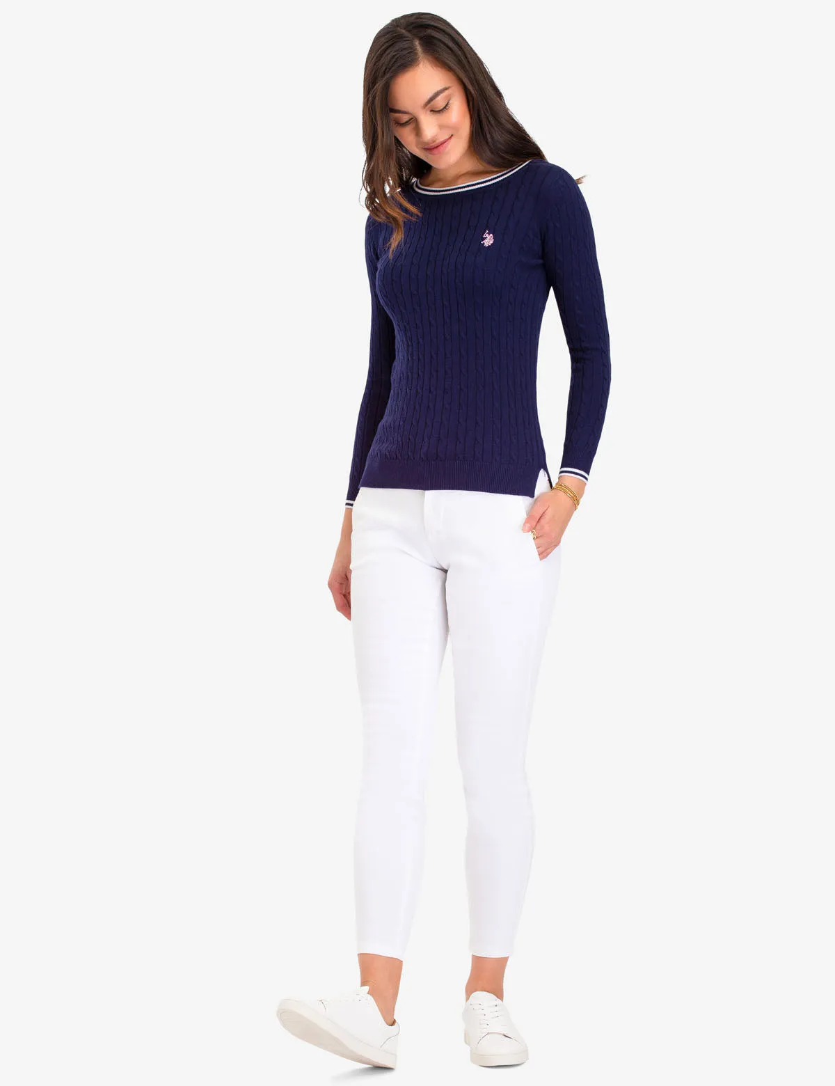 TIPPED CABLE CREW NECK SWEATER