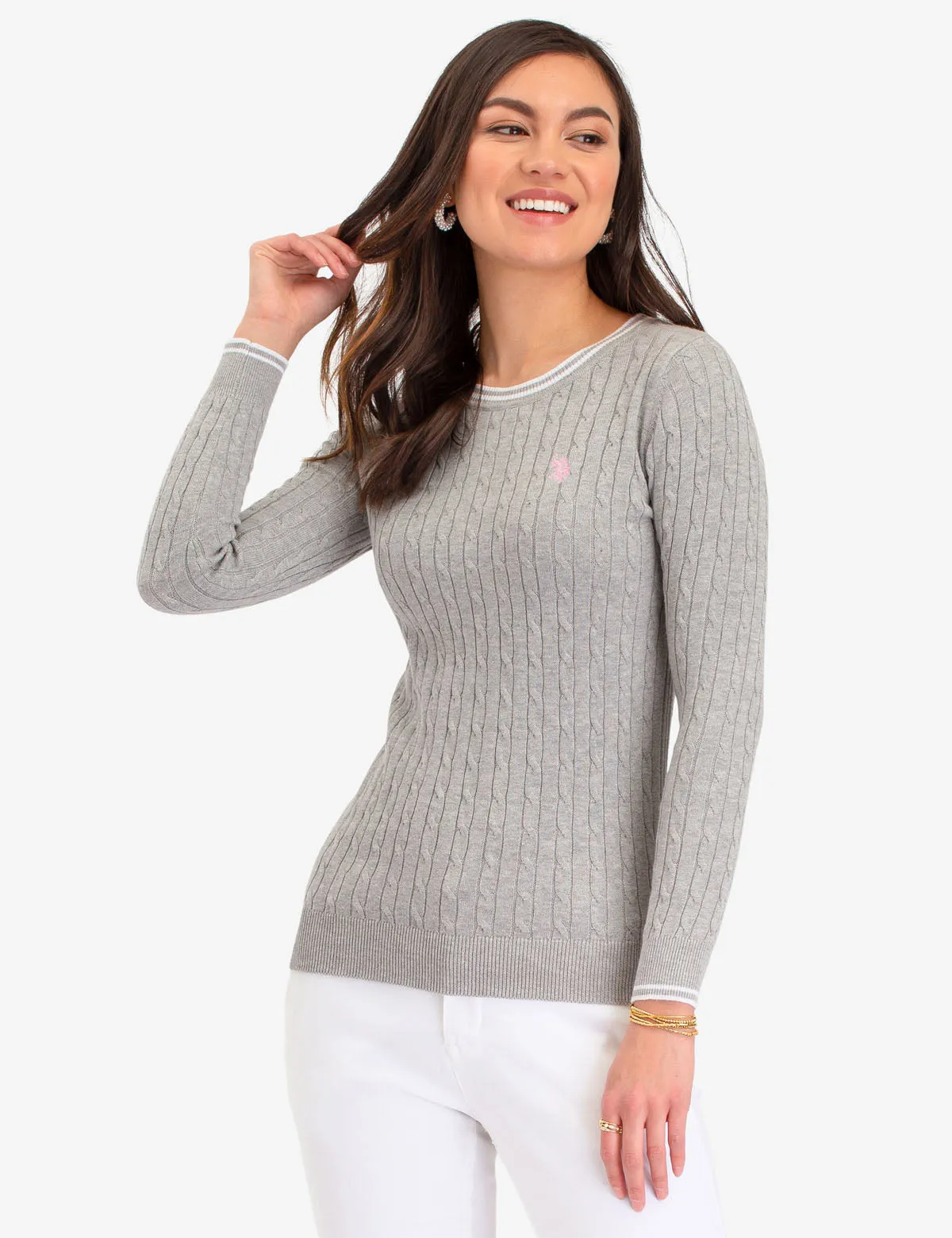 TIPPED CABLE CREW NECK SWEATER