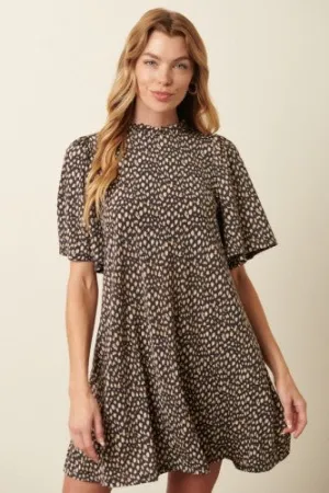 Titanium Animal Print Ruffle Mock Neck Dress